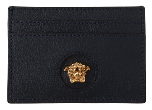 Versace Blue Calf Leather Card Holder Wallet